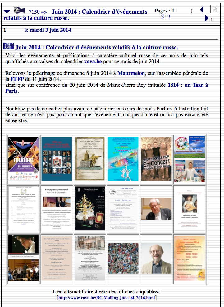 Juin 2014 : Calendrier d'événements relatifs à la culture russe.